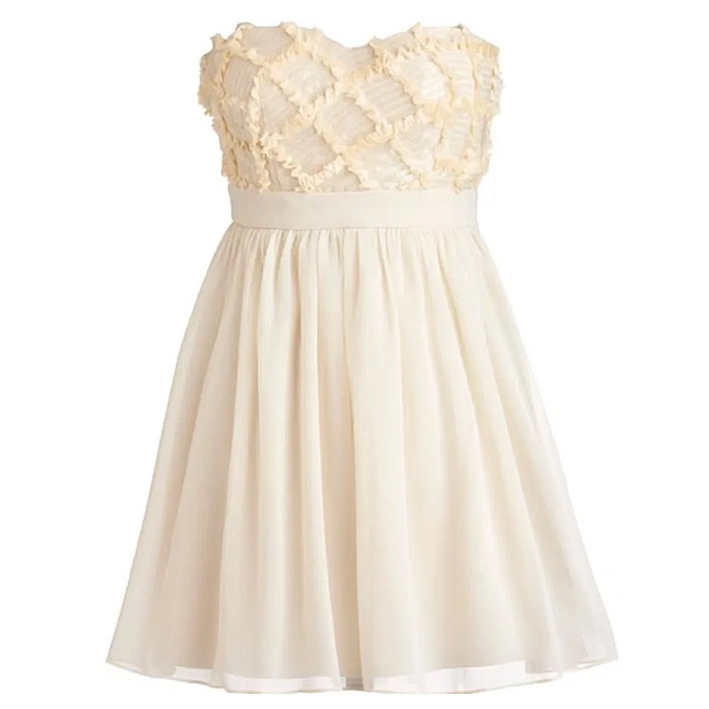 ANTHROPOLOGIE #44 Strapless Buttercream Frosting Sequin Ruffle Trim Dress M L